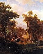 Albert Bierstadt Indian Encampment, Shoshone Village - in a riparian forest, western United States oil painting on canvas